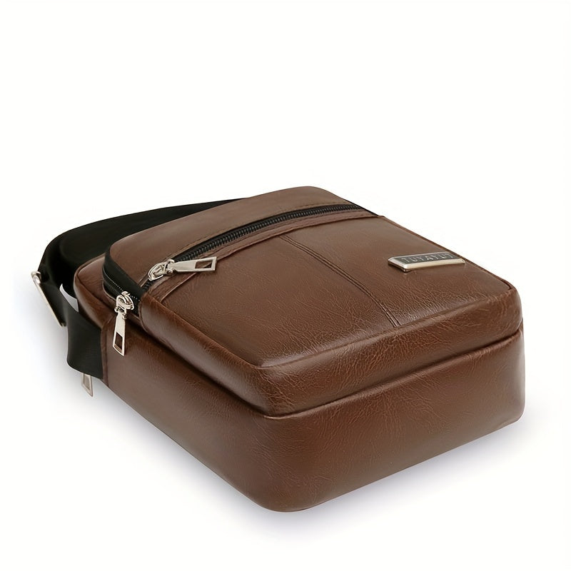 Men's Dark Brown PU Lightweight Zipper Satchel Bag for Going Out