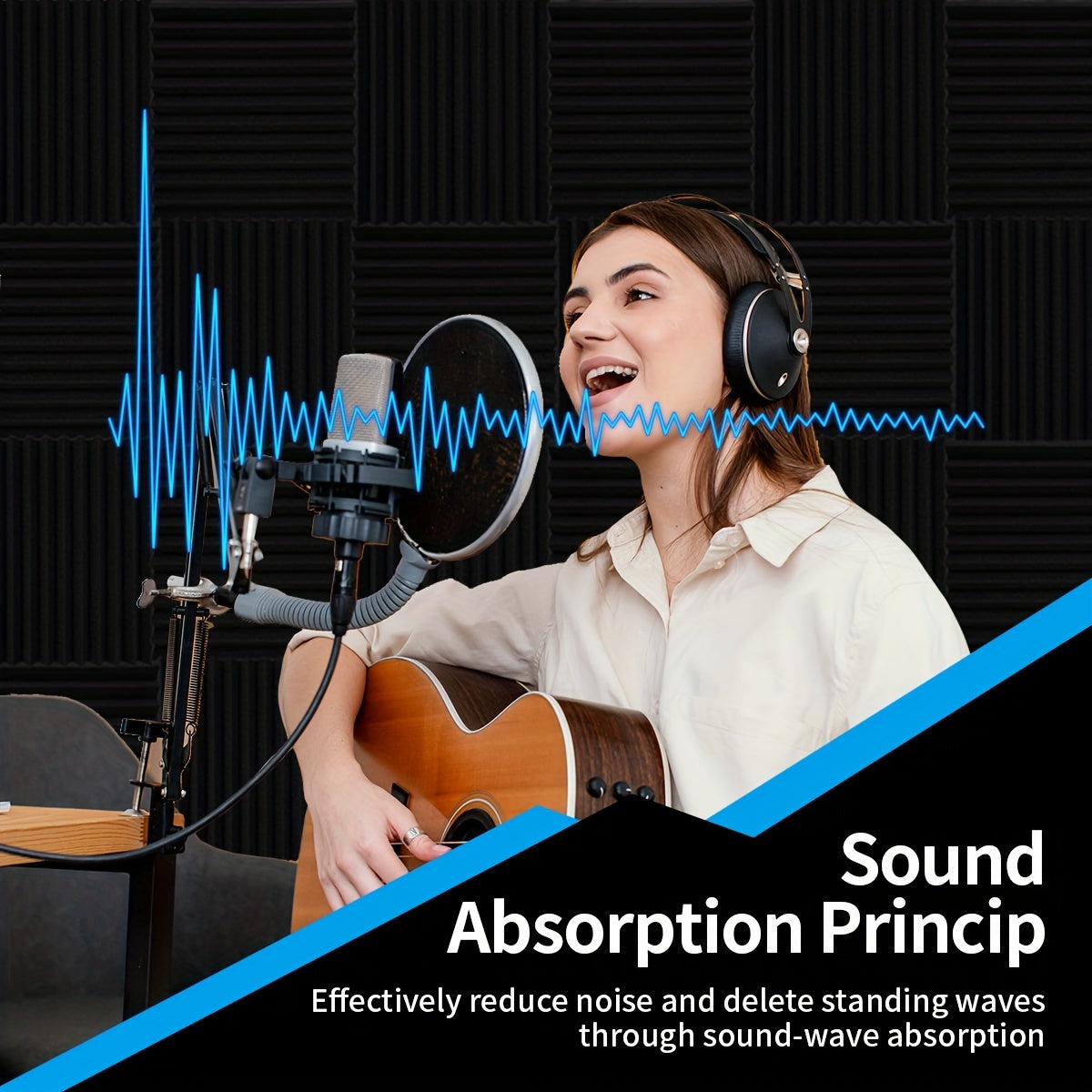 48pcs Acoustic Foam Panels Soundproofing Fire-Resistant Wedges for Studio Bedroom Office Black Gray