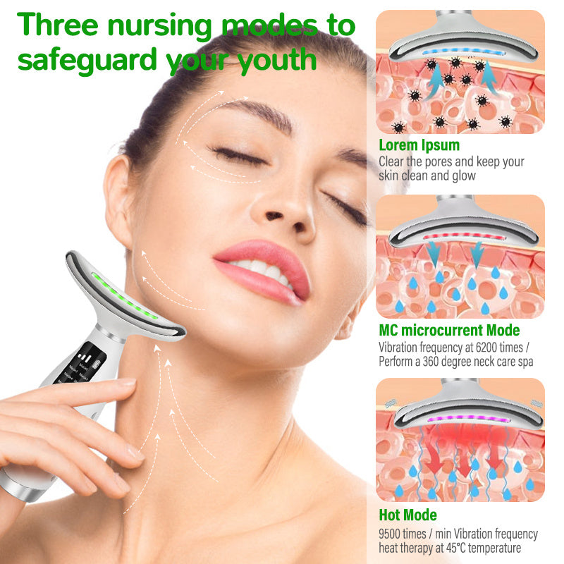 7-Color LED Facial Massager USB Rechargeable 4-in-1 Device with Digital Display for Face and Neck