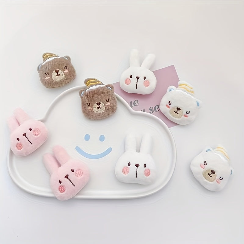 Set of 4 Cartoon Animal Brooch Pins for Women Fabric Rabbit and Bear Accessories for Clothing and Decor