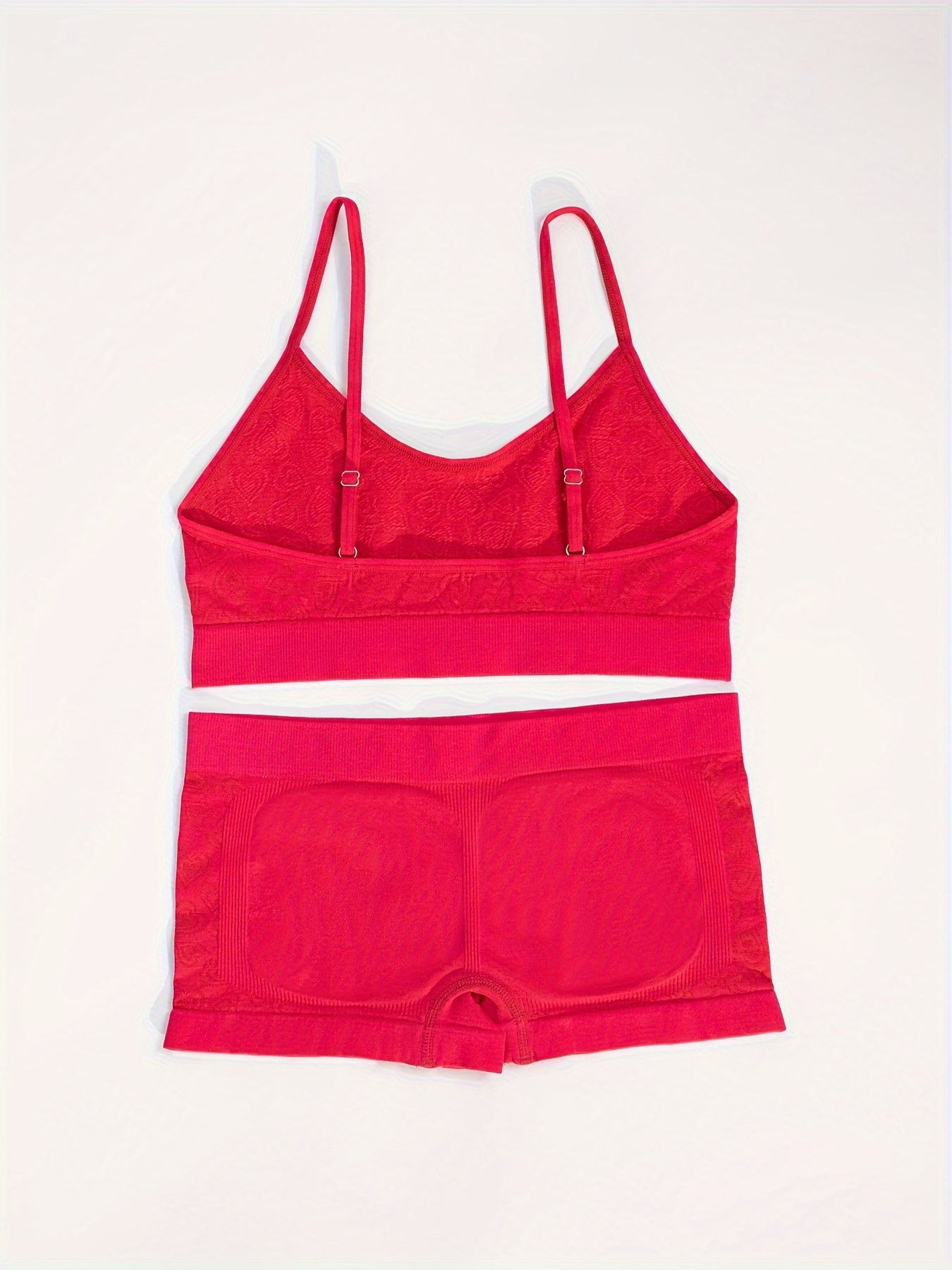 Women's Lingerie Set with Red Heart Design, Adjustable Straps, Stretch Boxer Panties