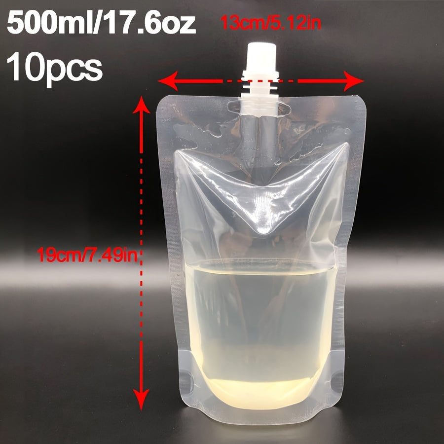 Set of 10 Clear Plastic Drink Pouches with Nozzle Leak-Proof Juice Bags for Smoothies