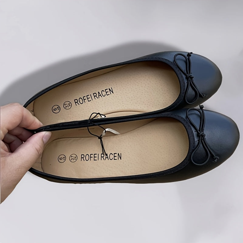Women's Slip-On Flats with Bow Synthetic Shoes Comfortable Rubber Sole