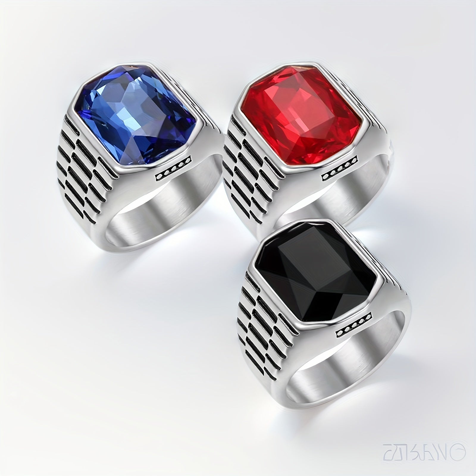 Shiny Cubic Zirconia Men's Stainless Steel Ring Jewelry Accessory
