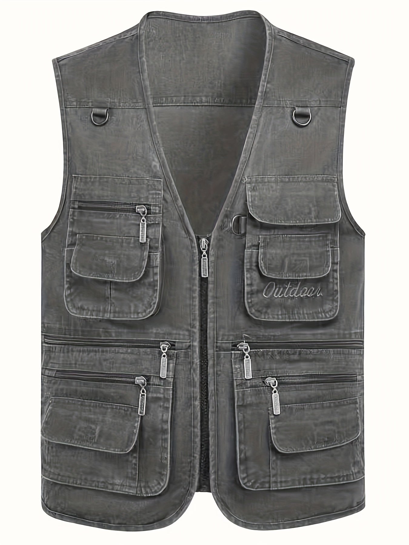 Plus Size Men's Cotton Blend Vest with Multiple Pockets for Spring Fall Winter