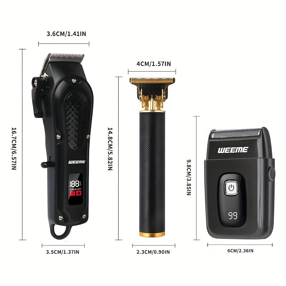 Kit de cuidado personal todo en uno para hombres con cortapelos, recortadora, afeitadora, recargable por USB, 36V, pantalla LCD