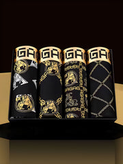 4 dona erkaklar uchun boxer shortlari, yuqori cho'ziluvchan polyester mato bilan, havo o'tkazuvchi va teriga do'st, tasodifiy qisqa uslubda chiziqli naqsh bilan.