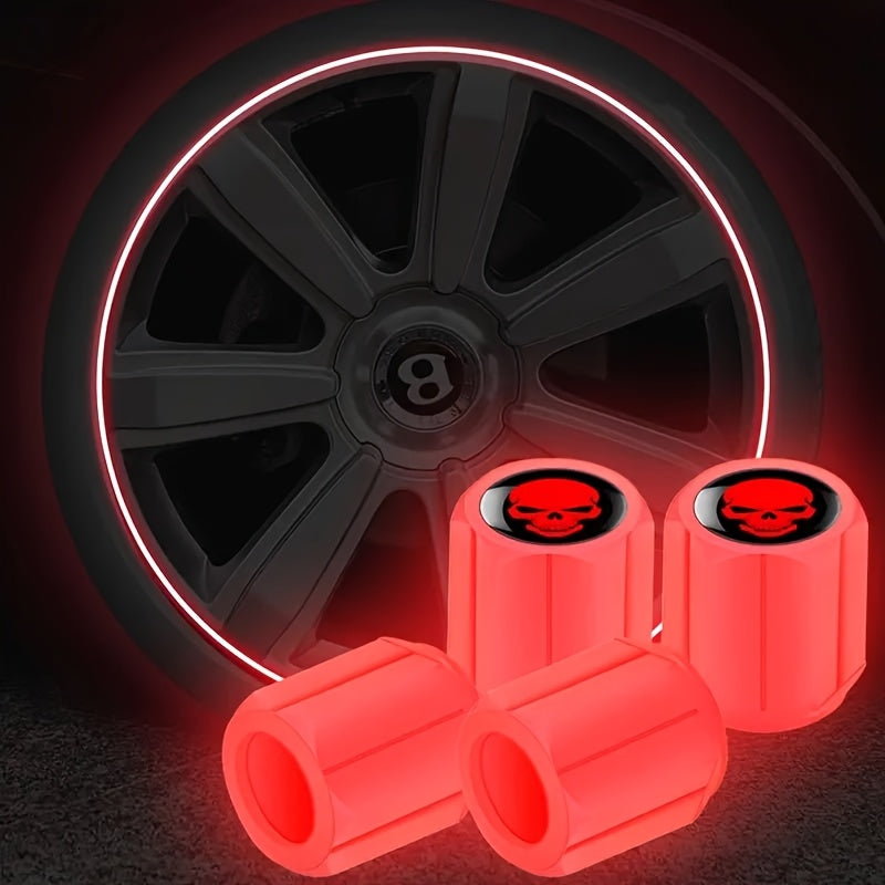 8 Pcs Glow-in-the-Dark Skull Tire Valve Stem Caps Plastic Universal Fit