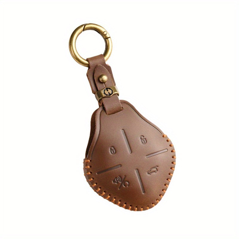 Car Remote Key Fob Cover Leather Case with Keyring for Car Protection