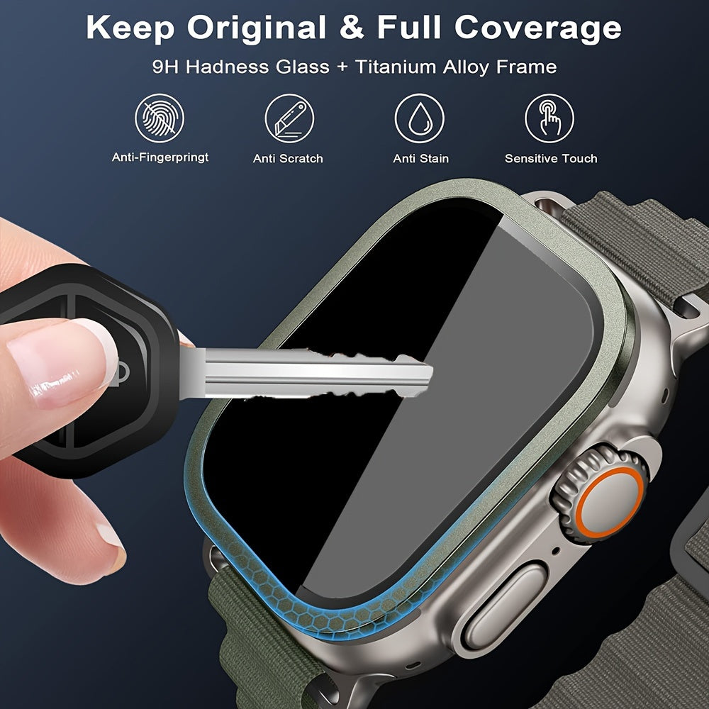 2pcs 9H Tempered Glass Screen Protectors for Apple Watch Ultra 2 1 49mm with Titanium Alloy Frame Scratch Resistant