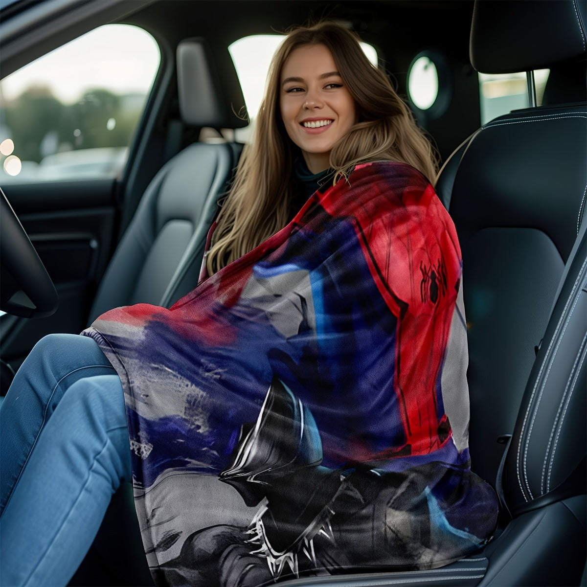 Superhero Themed Blanket for Kids and Adults Red Black Gray Interwoven Soft Cozy Gift