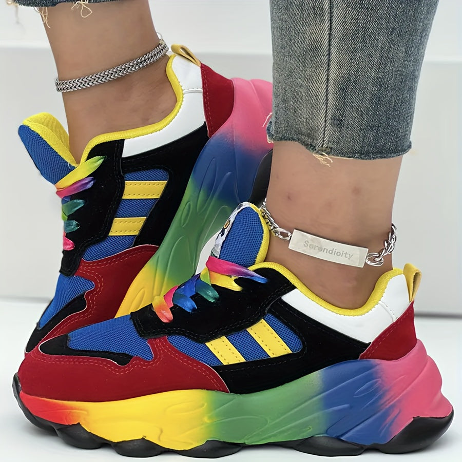Women's Breathable Low-Top Sneakers with Cushioned Rubber Sole and Gradient Color