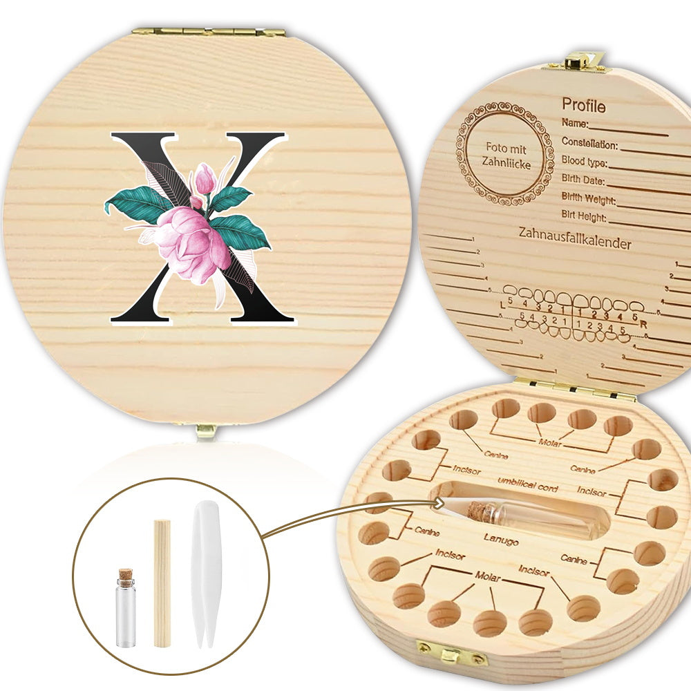 Bolalarining yoʻqolgan sut tishlari uchun yogʻochdan yasalgan saqlash qutisi, 20 tishgacha saqlash joyi bilan. Oq marmar harf naqshli dizayn. Ajoyib sovgʻa gʻoyasi.