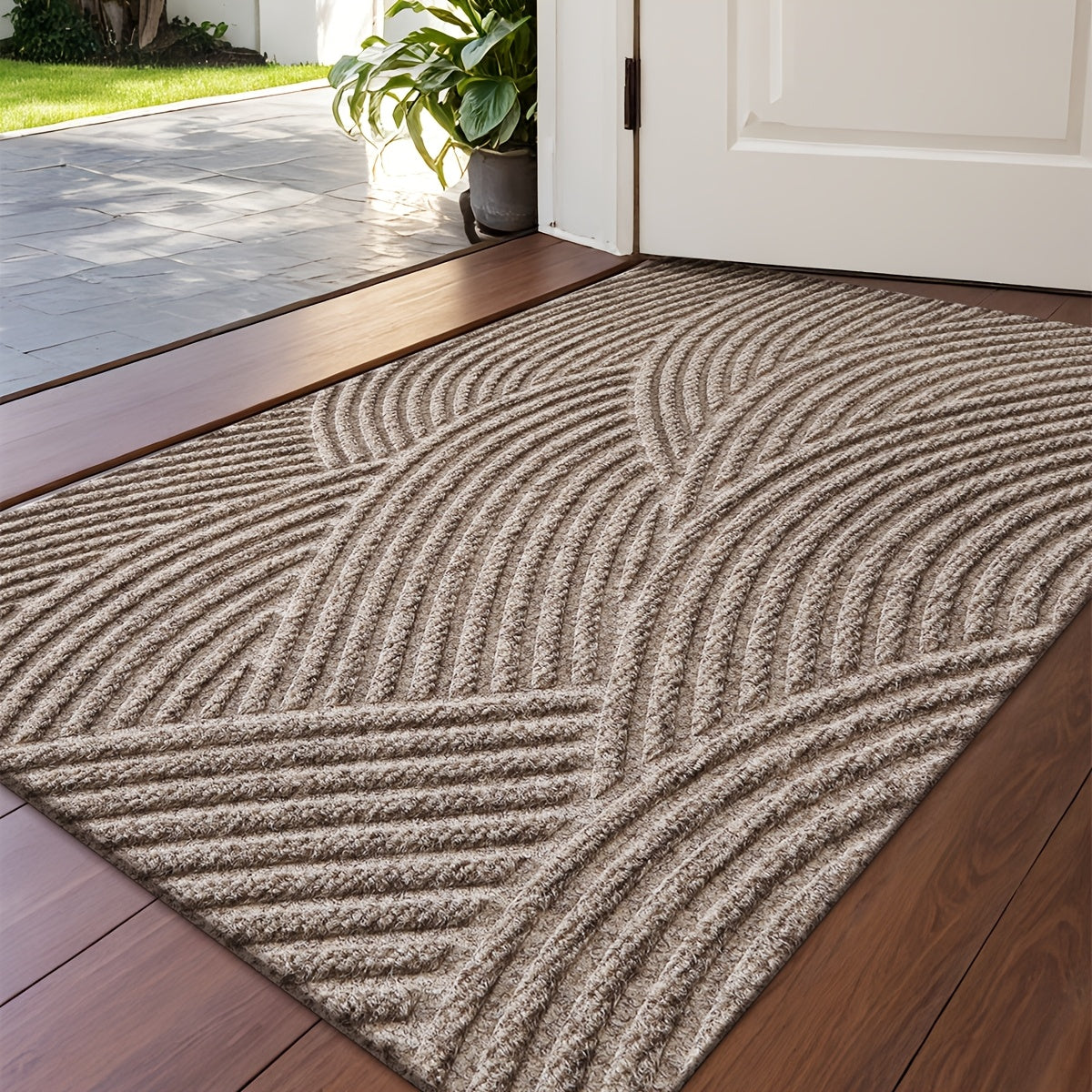 Geometric Striped Non-Slip Absorbent Washable Door Mat for Indoor and Patio