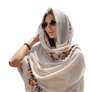 Cotton-Linen Bohemian Scarf for Travel and Beach Wind-Resistant Wrap with Jacquard Pattern