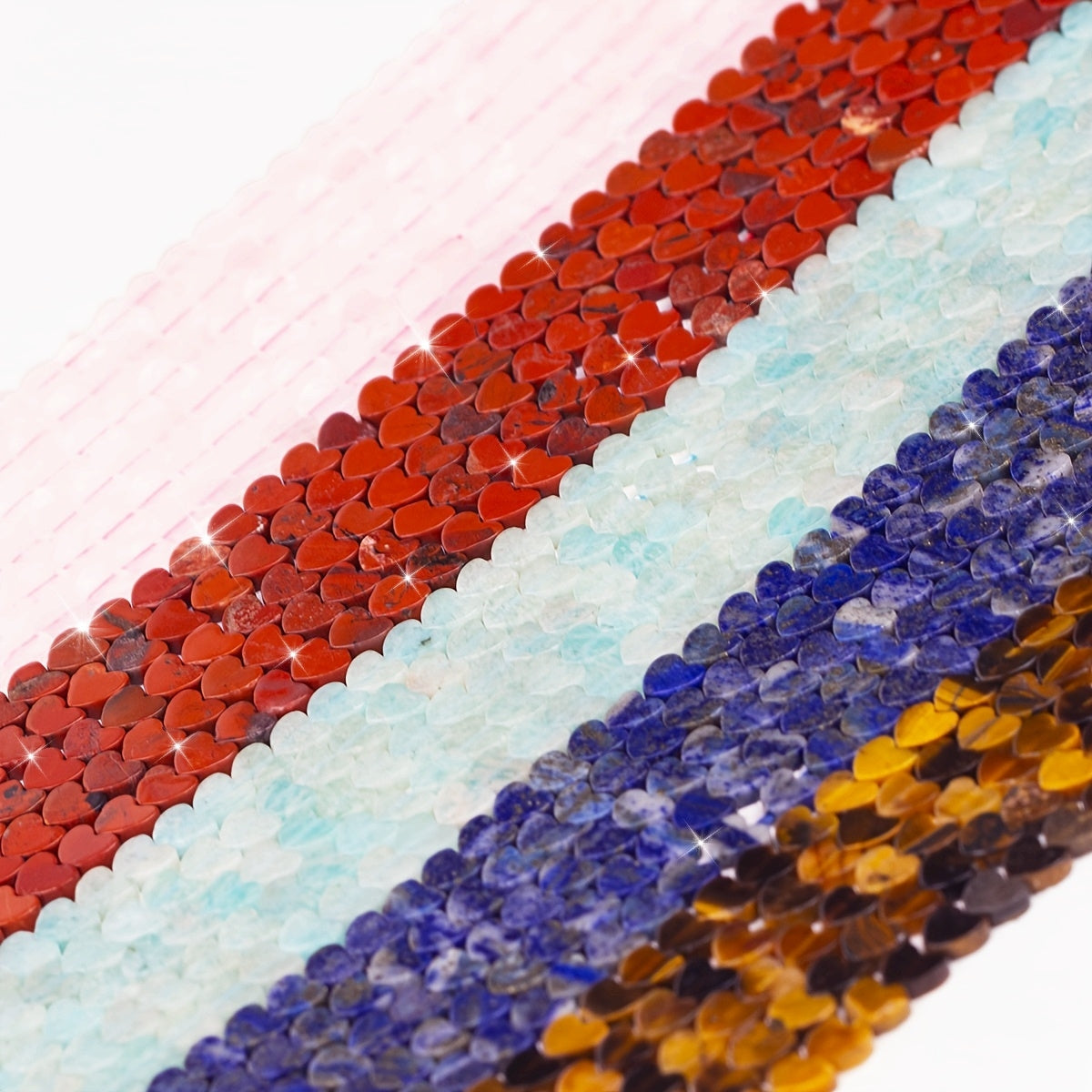 Set of 20 Multicolor Heart-Shaped Natural Stone Beads 6x2mm for Jewelry Making