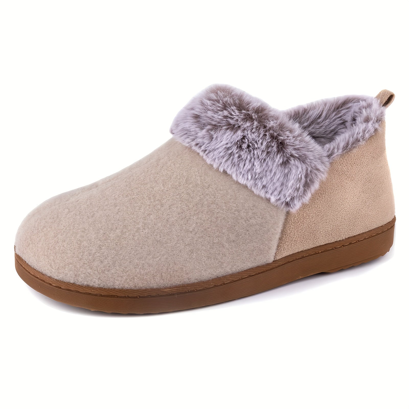 Women's Fuzzy Plush Slip-On House Shoes With Memory Foam Cushioned Heel