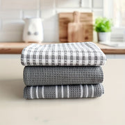 Set of 3 Grey Waffle Weave Kitchen Towels 45x65 cm for Drying Dishes and Hands