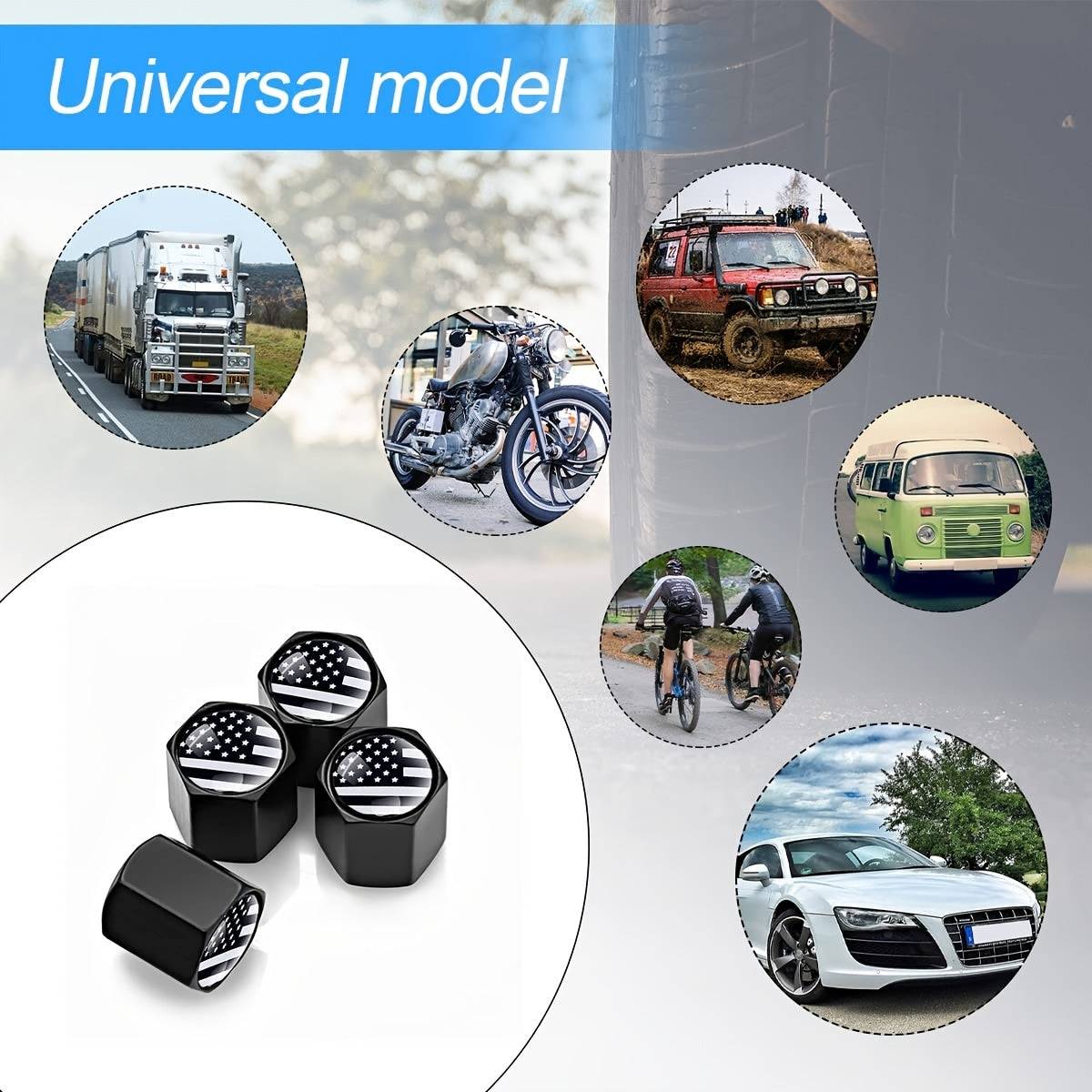 4 Pack American Flag Tire Valve Stem Caps Metal Anti-Rust for Cars Bikes Trucks