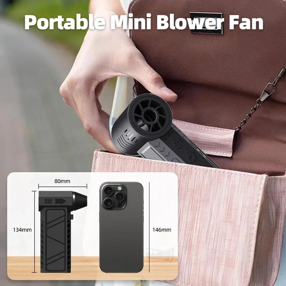 Handheld Fan with LED Light USB Rechargeable for Outdoor Use Dusting Snow Blowing Hair Drying Inflating Mattresses