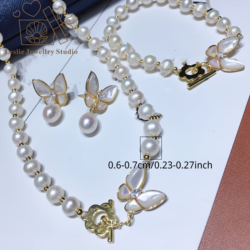 Women's Pearl Jewelry Set Necklace Bracelet Earrings Gift Box