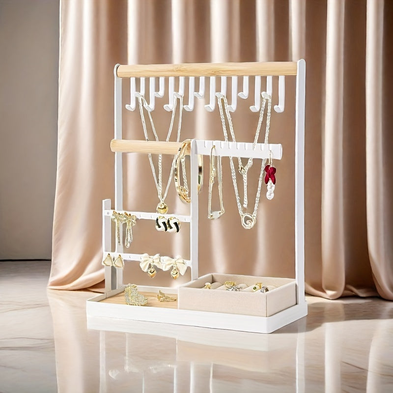 Metal Jewelry Holder with Multi-Layer Display Rack and Detachable Tray for Earrings and Necklaces