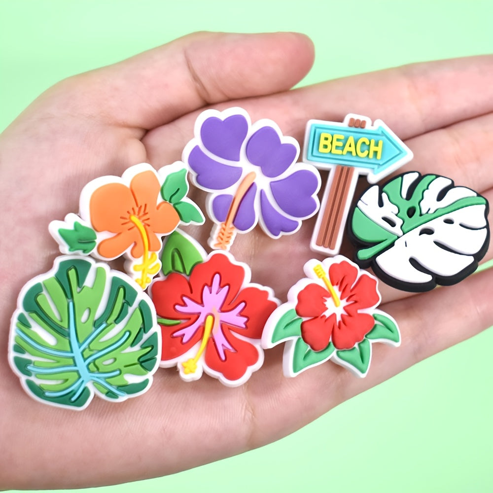 Women Summer Flip Flop Shoe Charms, Green Leaf Flower Sandal Decorations