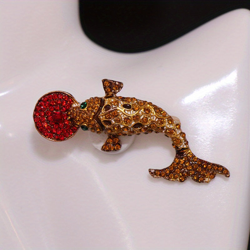 Women's Rhinestone Carp Brooch with Unique Shape Jewelry Accessory
