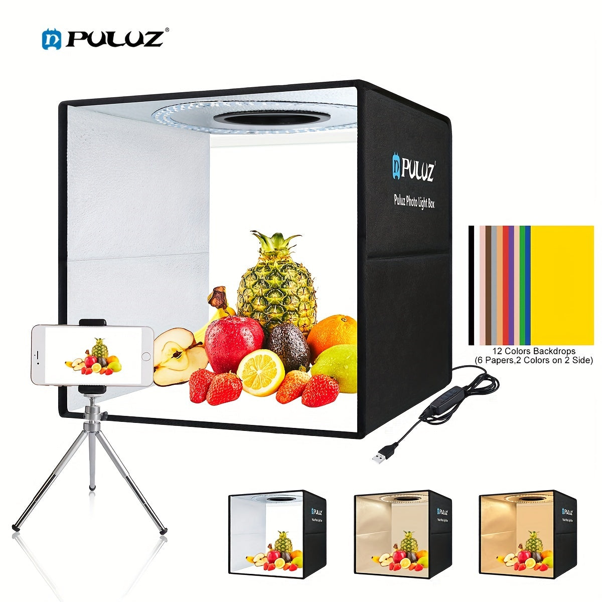15.8 Inch Photo Studio Light Box with 160 LED Soft Light and 6 Dual-Side Color Backdrops