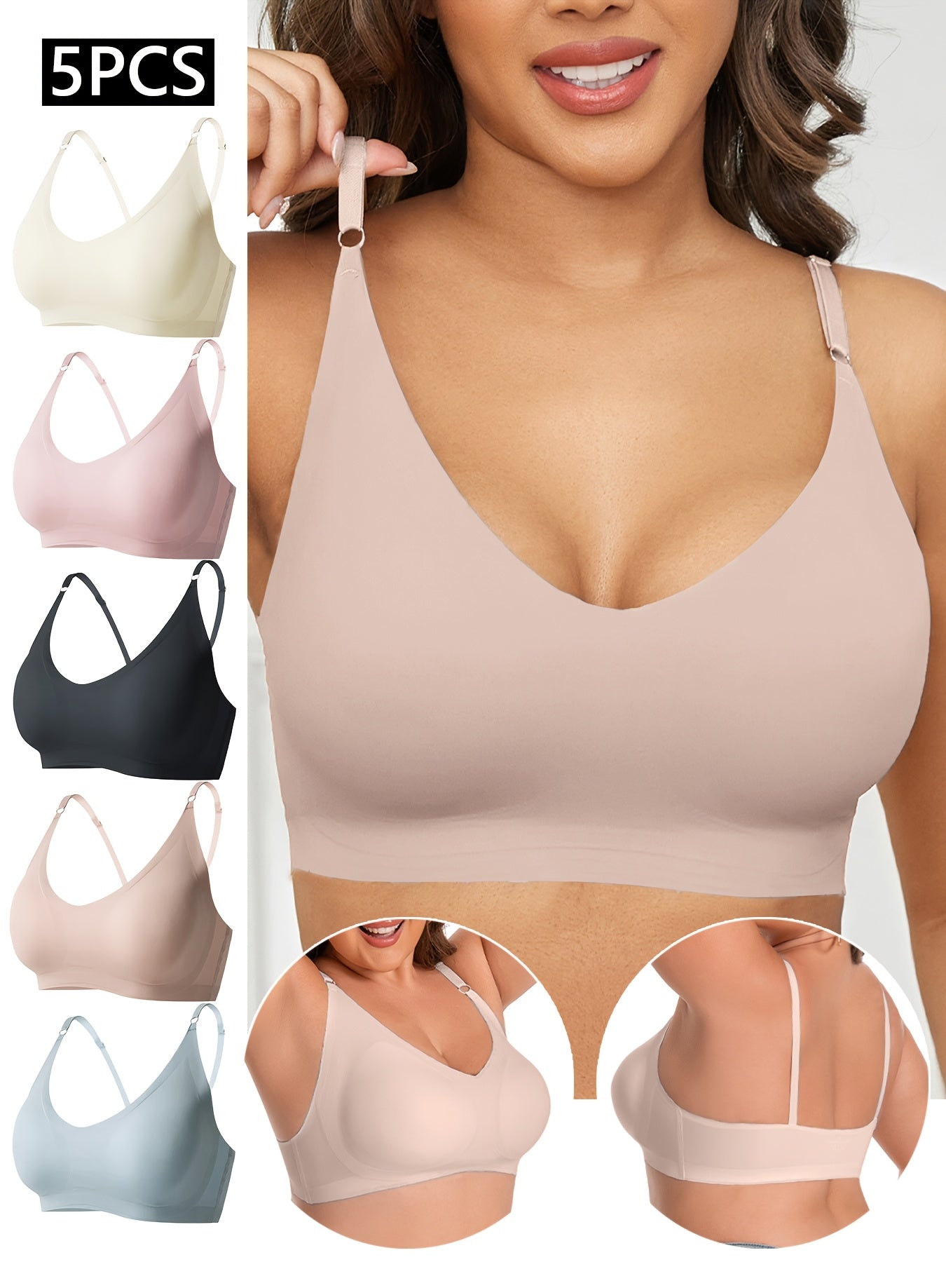 Plus Size Wireless Seamless Padded Bra 5 Pack
