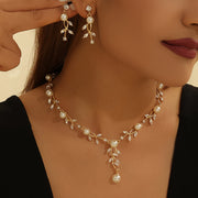 Faux Pearl Crystal Bridal Jewelry Set with Necklace and Earrings for Wedding and Special Occasions