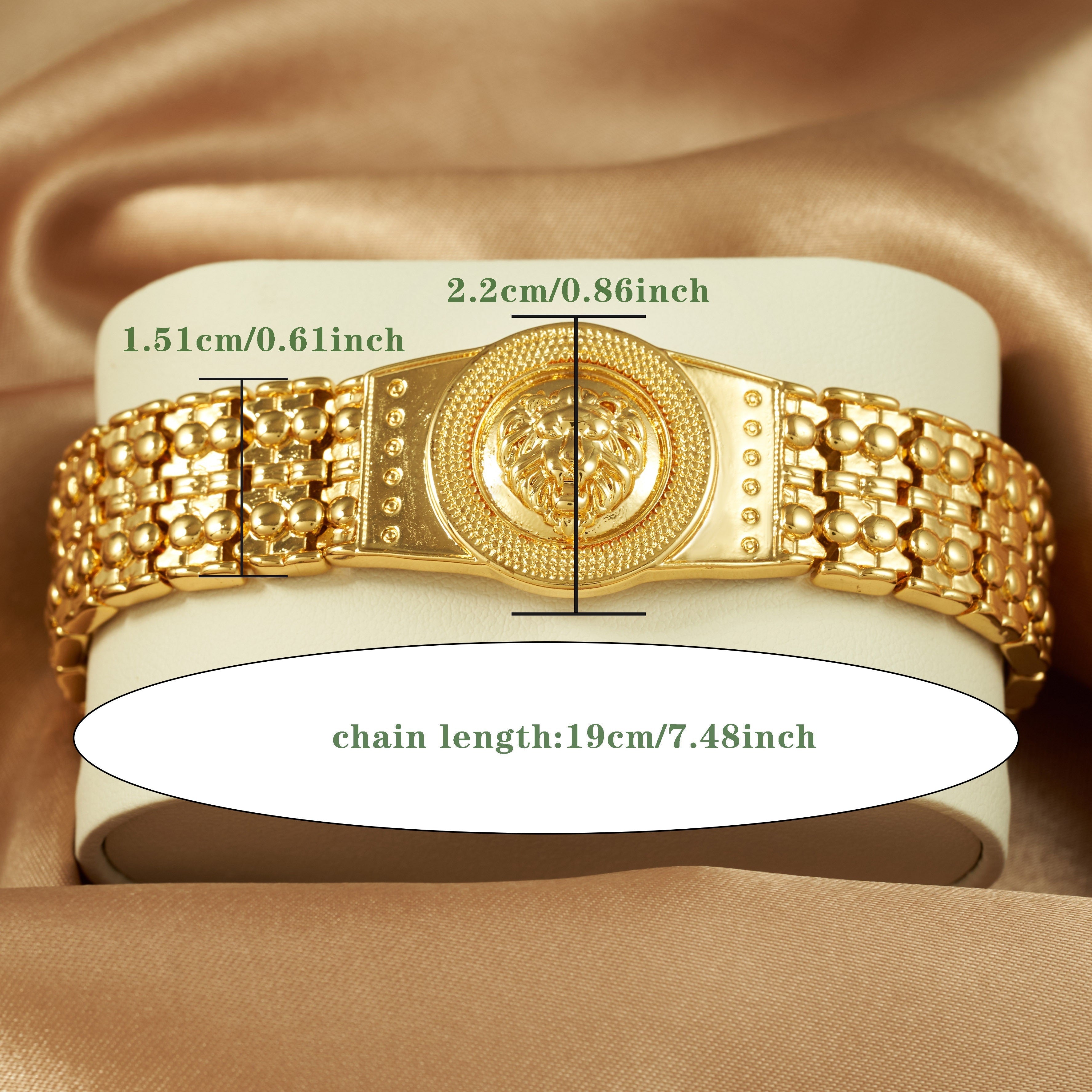 Unisex Gold Plated Copper Lion Head Bracelet Hip Hop Style Jewelry Gift