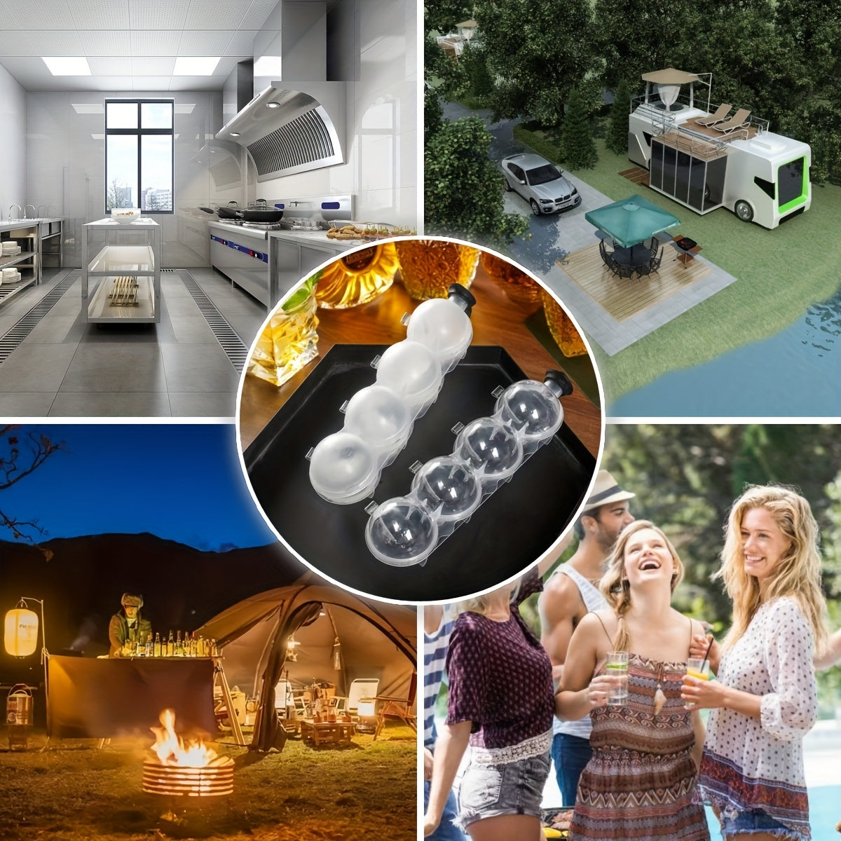 4-Sphere Ice Ball Maker Plastic Mold for Whiskey and Cocktails