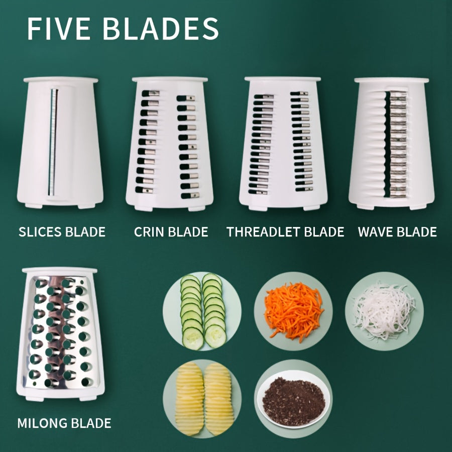 Manual Rotary Mandoline Slicer with Interchangeable Blades for Vegetables and Cheese