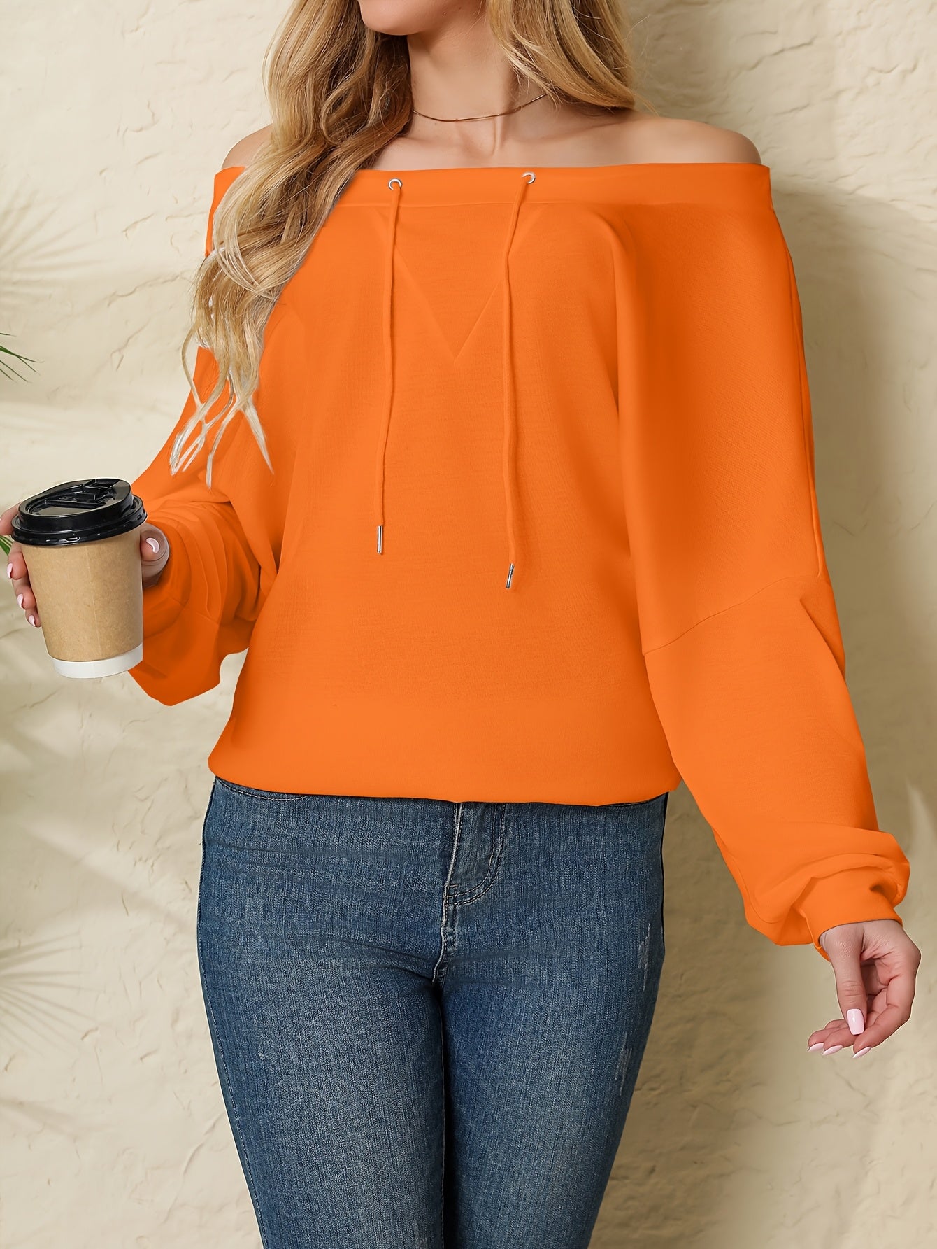 Plus o'lchamli off shoulder svitshot uzun sleeve kundalik kuz bahor