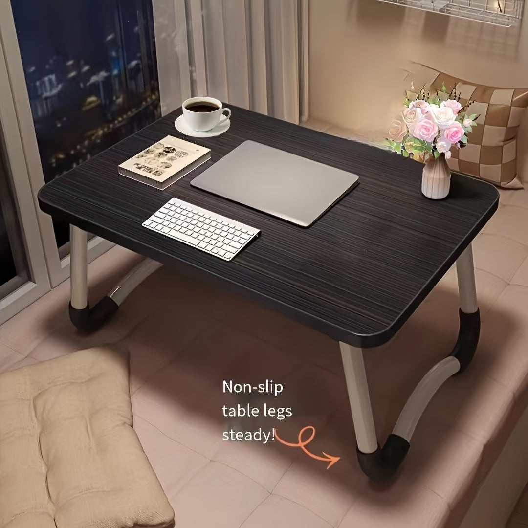 Portativ egiluvchan noutbuk stoli, sirpanmaydigan oyoqlari bilan, uy va yotoqxona uchun ixcham, yumaloq burchakli mustahkam yog'och stend.