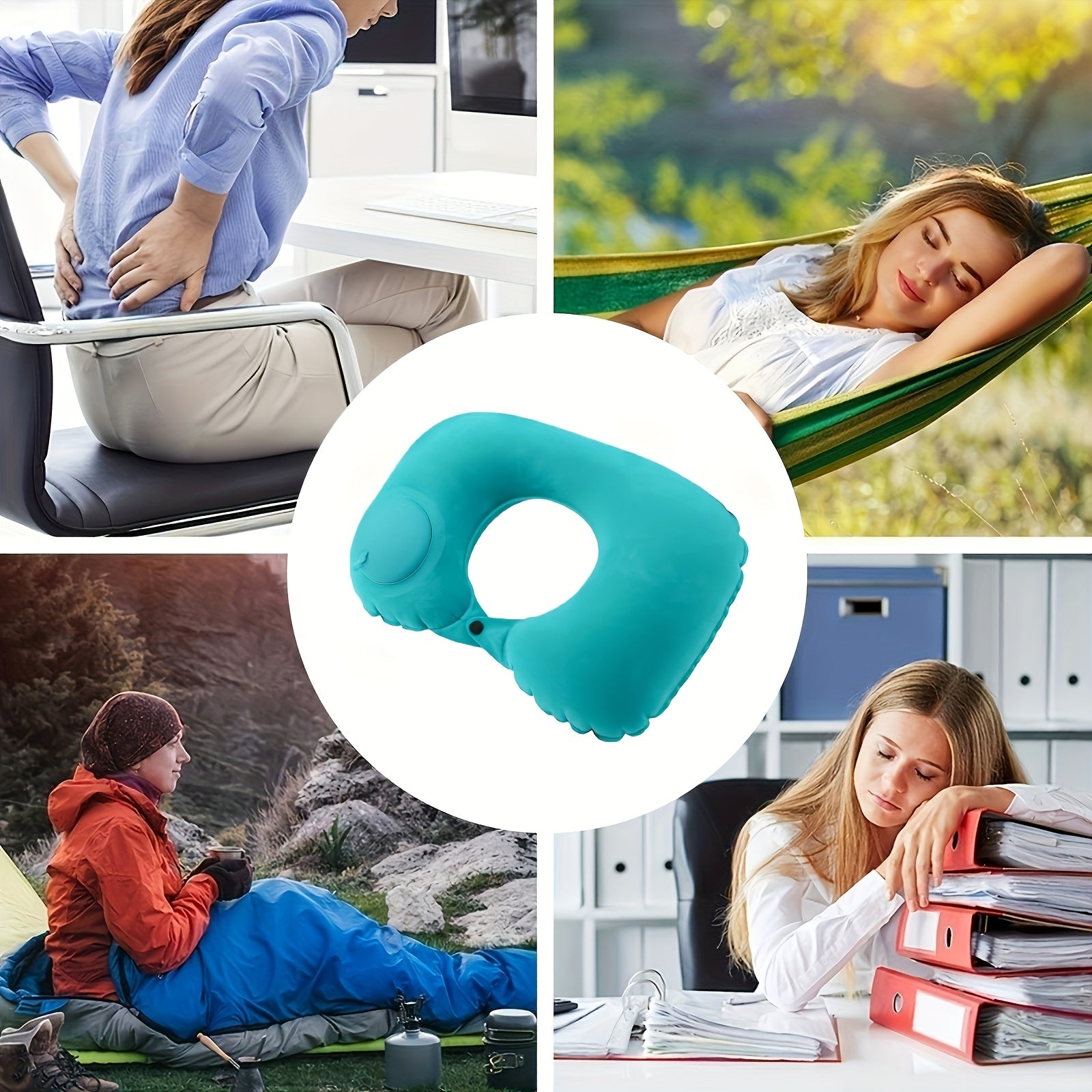 Portable Inflatable U-Shaped Neck Pillow with Velvet Cover for Travel and Home