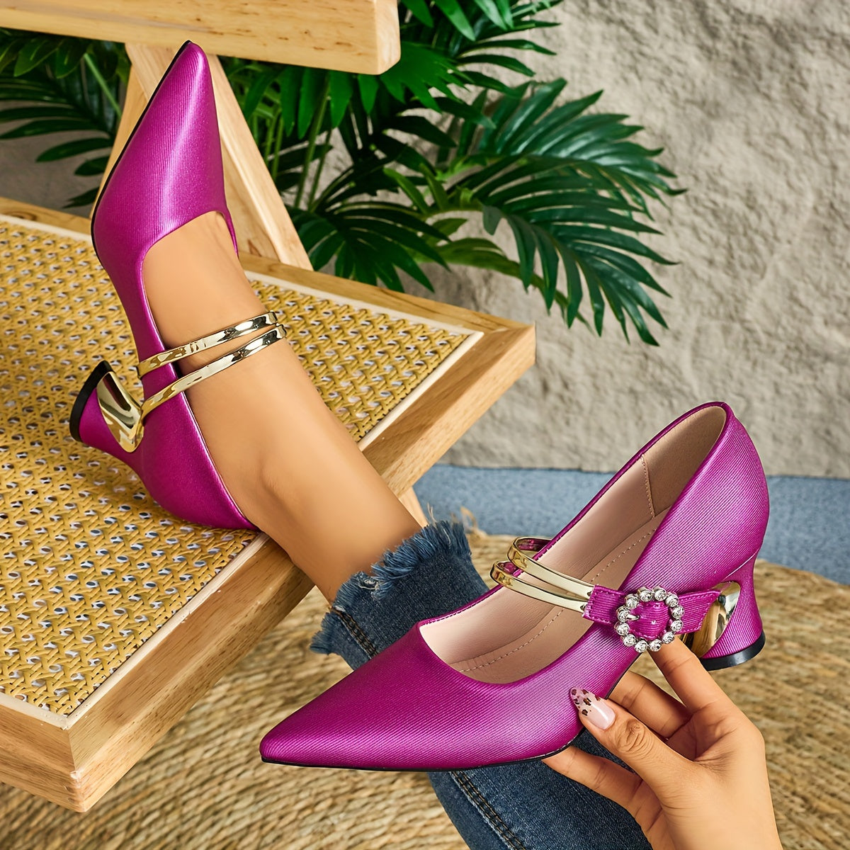 Ladies Casual Pointed High Heel Mules, Thick Heels, All-Match Style