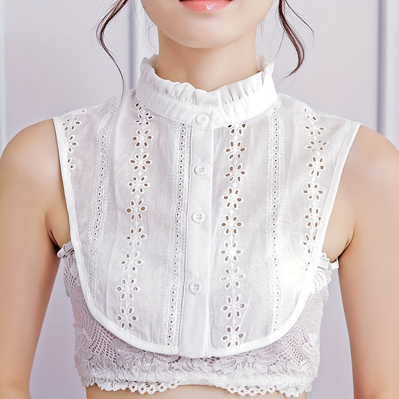Women's Lace Detachable Collar with Ruffled Edges and Floral Jacquard Pattern for Layering