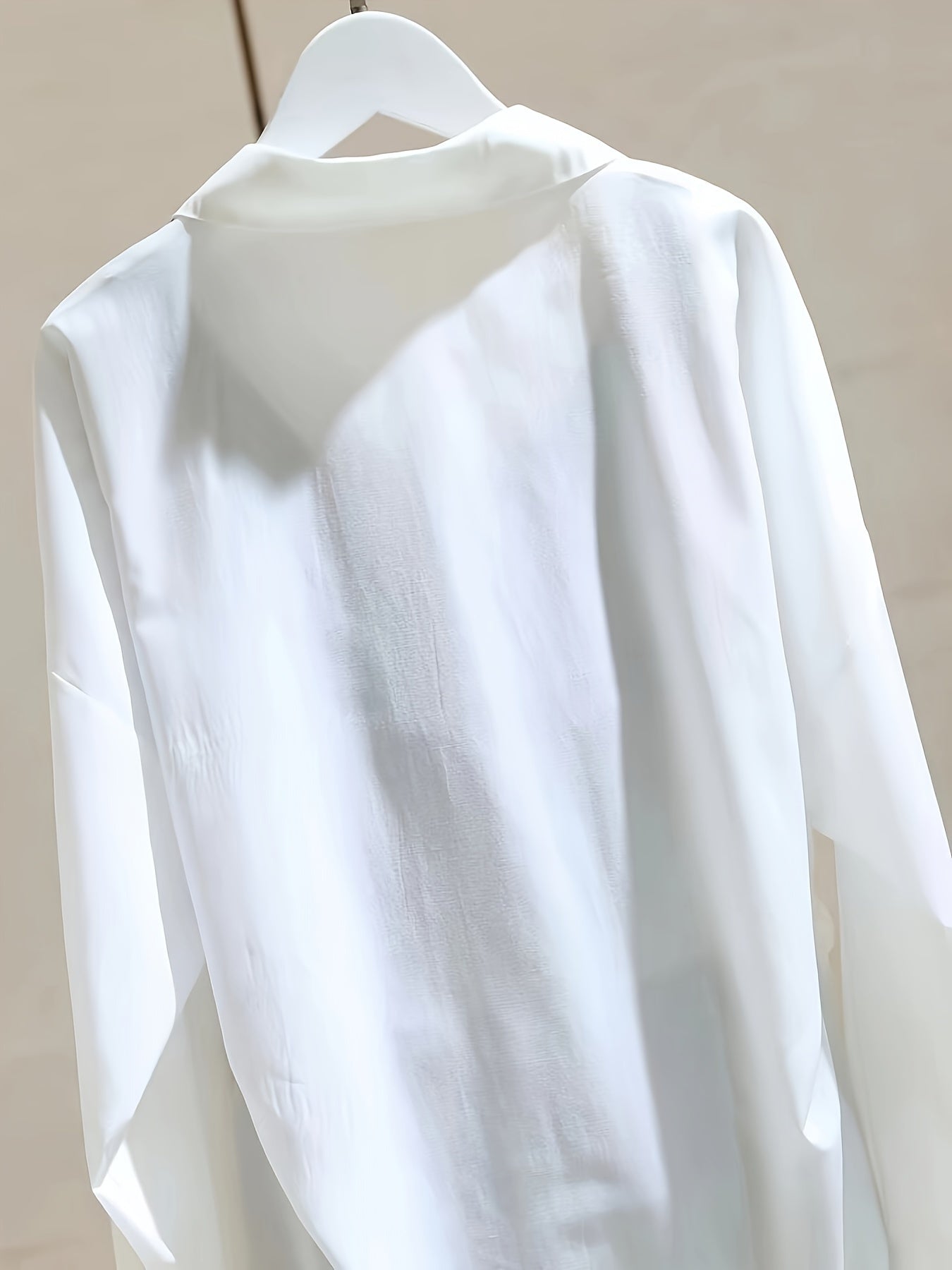 Women's White Loose-Fitting Shirt with Striped Patchwork for Spring and Autumn