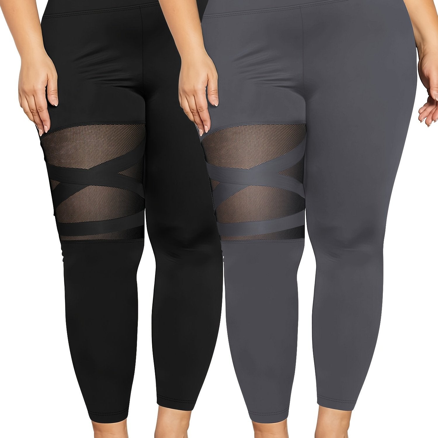 Women's Plus Size Spliced Mesh Leggings Soft Fit Pack of 4