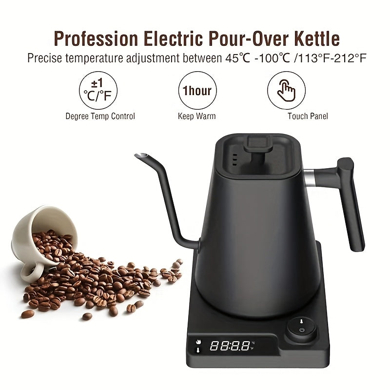 Electric Kettle Stainless Steel Gooseneck 1200W with Temp Control Glass Water Heater