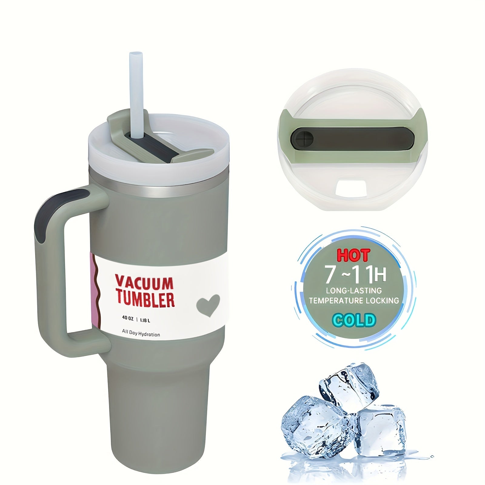 40oz Stainless Steel Travel Mug with Lid and Straw Double Wall BPA-Free Shatterproof Oval Design