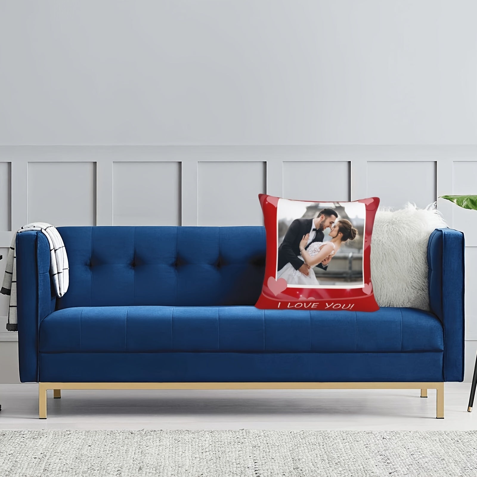 Almohada de felpa de poliéster personalizada 14+ con tema "Te quiero" y regalo de foto