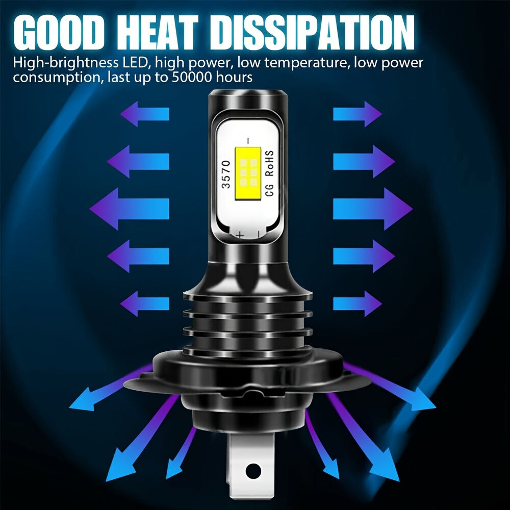 2 dona H7 LED farlar uchun avtomobil yuqori va past nur, tuman chiroqlari 6000K oq
