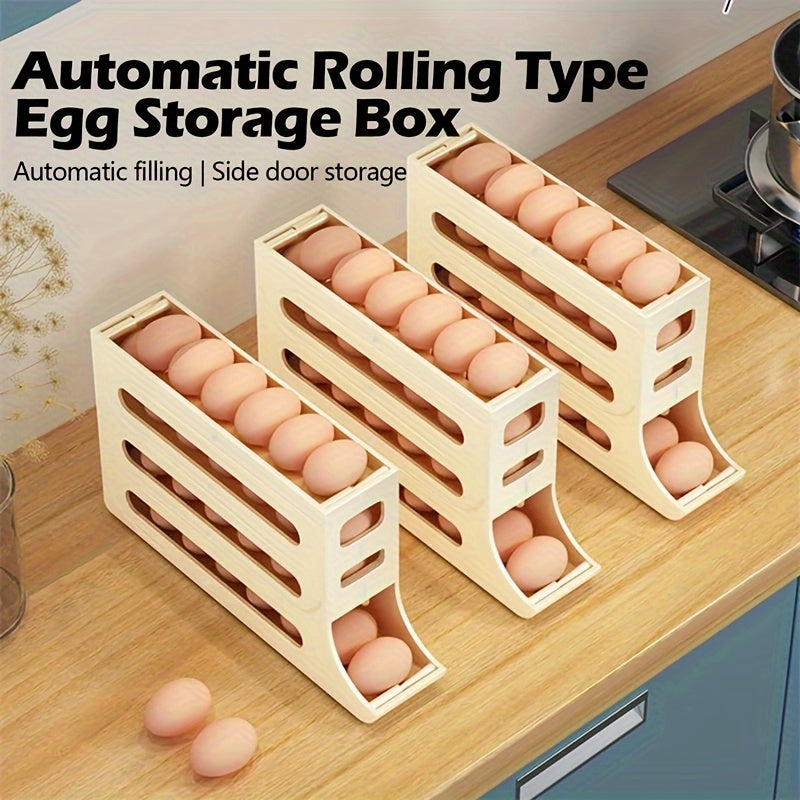 Refrigerator Egg Storage Box with Automatic Rolling Rack Large Capacity ABS Material