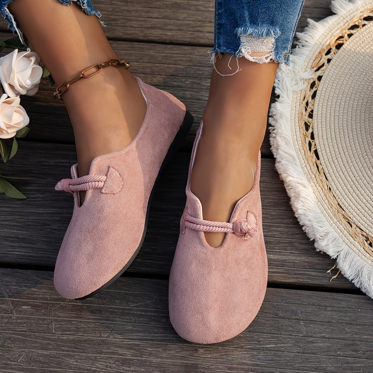 Women's Soft Sole Brown Flats, Slip-On Casual Shoes, Non-Slip Rubber