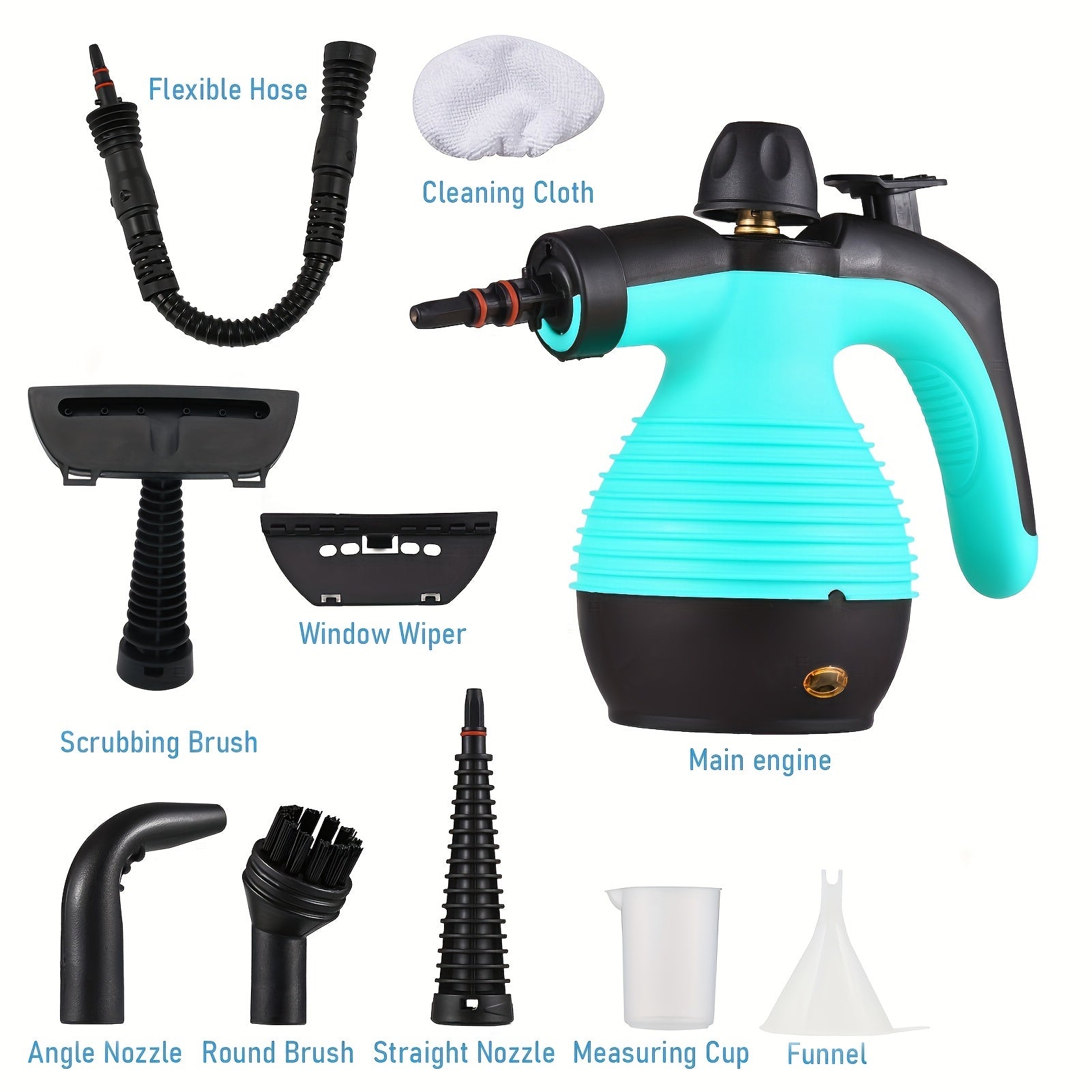 Oshxona jihozlari uchun qo'l bilan ishlatiladigan yuqori haroratli bug' tozalagich - nozul va aksessuarlar, EU ulagichi, 220-240V, 105-130°C, 350ml sig'im.