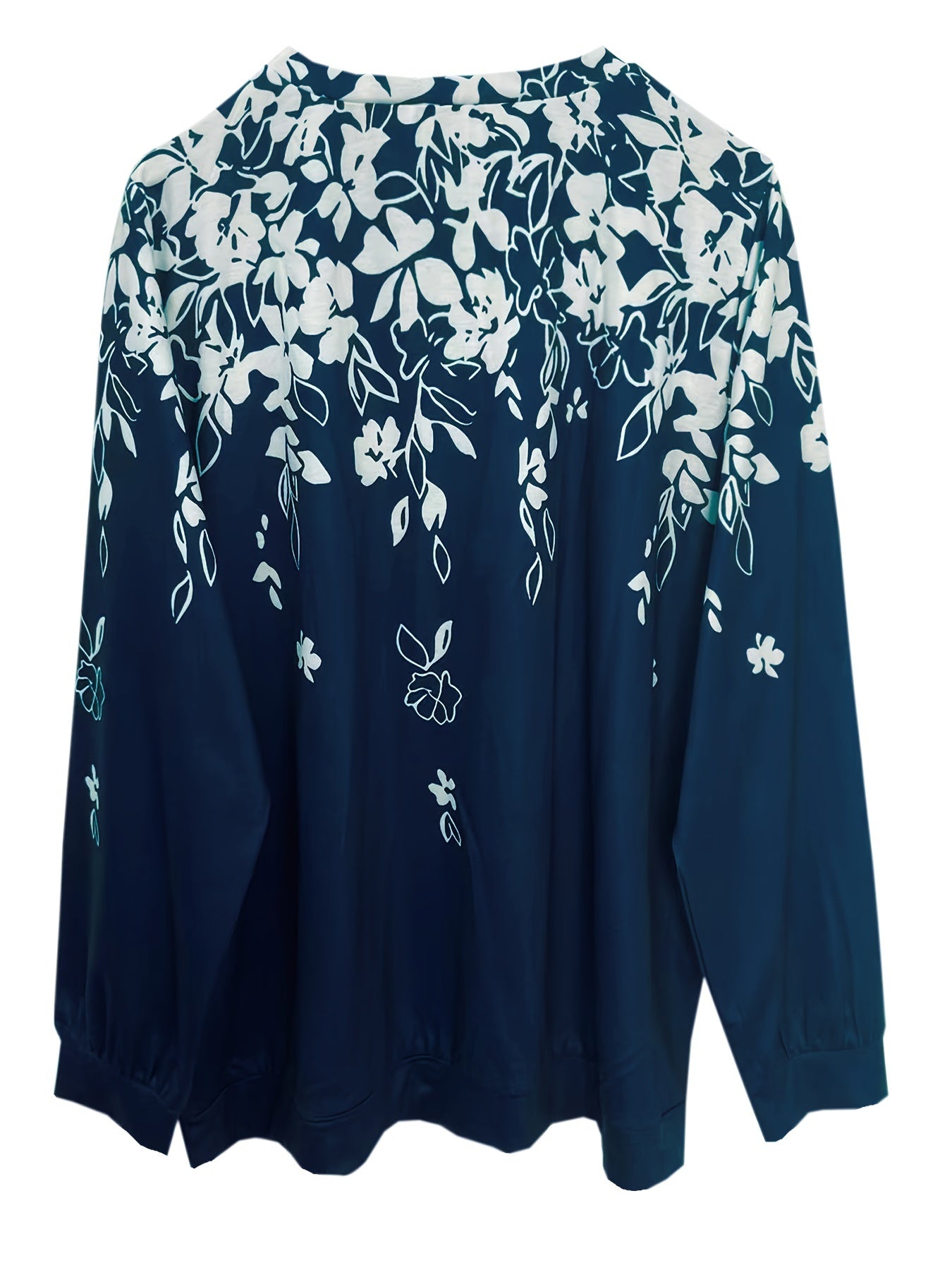 Туника оверсайз с длинным рукавом и цветочным принтом для женщин plus size, с круглым вырезом