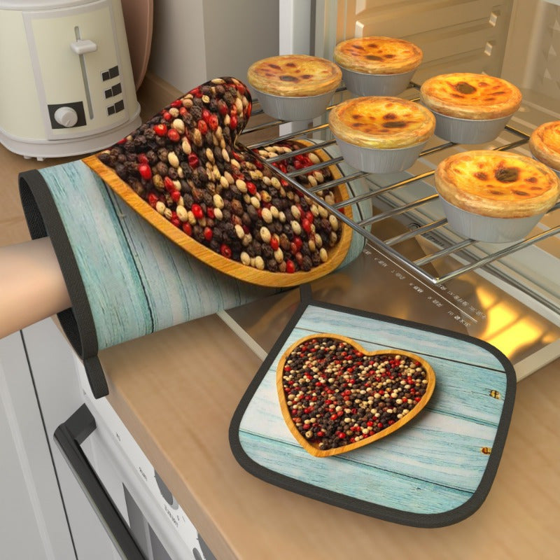 Heat Resistant Oven Mitts and Potholders Set with Heart-Shaped Molds, Kitchen Decor, Baking, Grilling